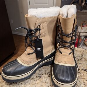 Sorel Beige & Black Caribou Insulated Boots Waterproof Women's Sz 12 NWT 43